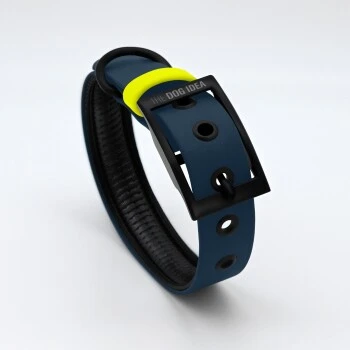 THE DOG IDEA Biothane Halsband Navy neon gelb XS